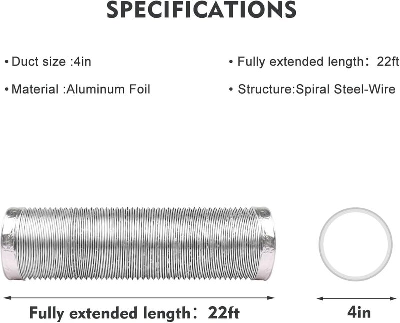 YIJUHOU 4-Inch Dryer Vent Hose 22FT, Flexible Aluminum Duct with 2 Clamps, Heavy-Duty Four Layer Protection for HVAC Ventilation and Exhaust - Image 3